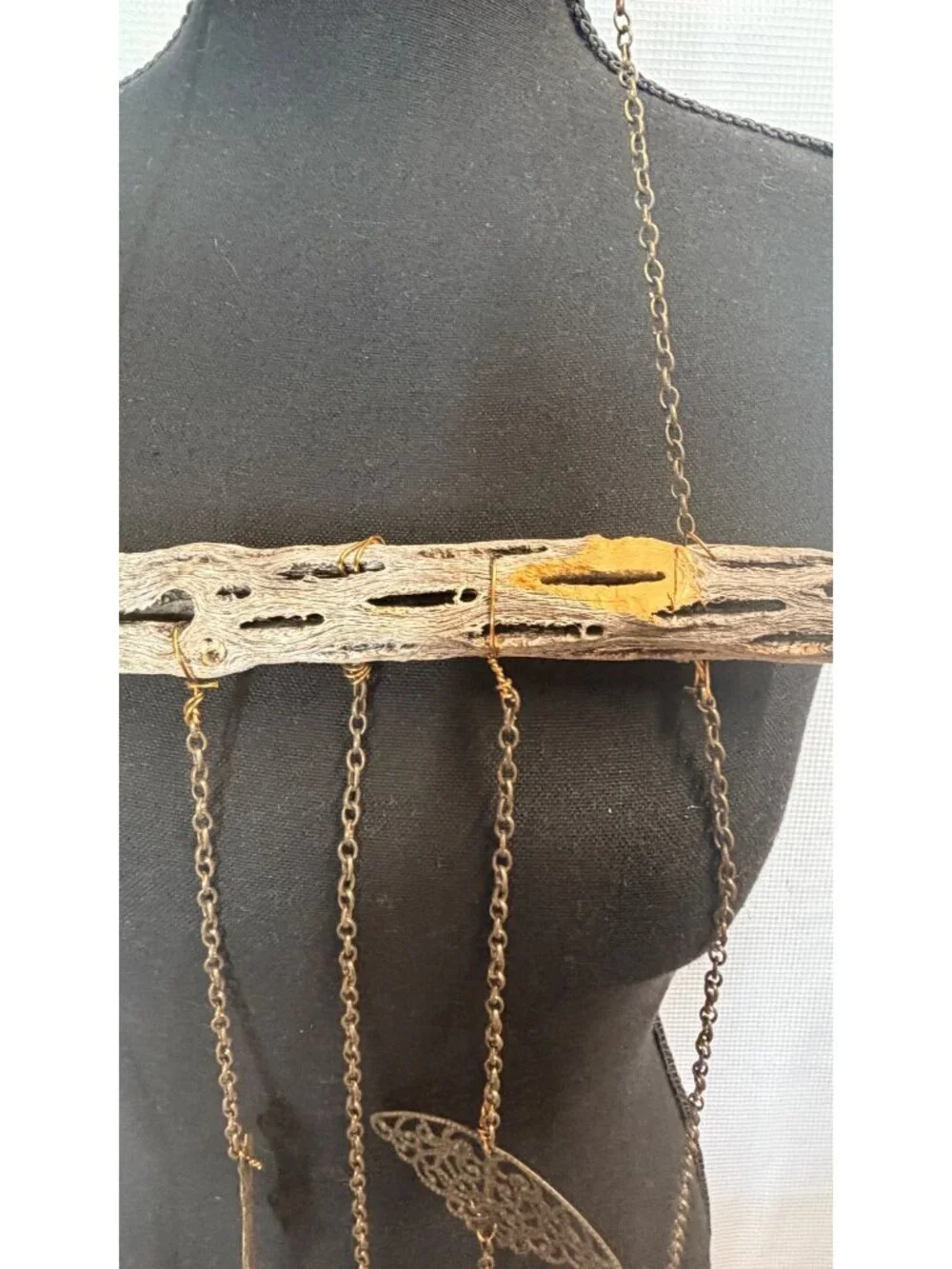 Rustic Cholla Wood Wind Chime – Boho Brass Bell Mobile, Desert Driftwood Hanging